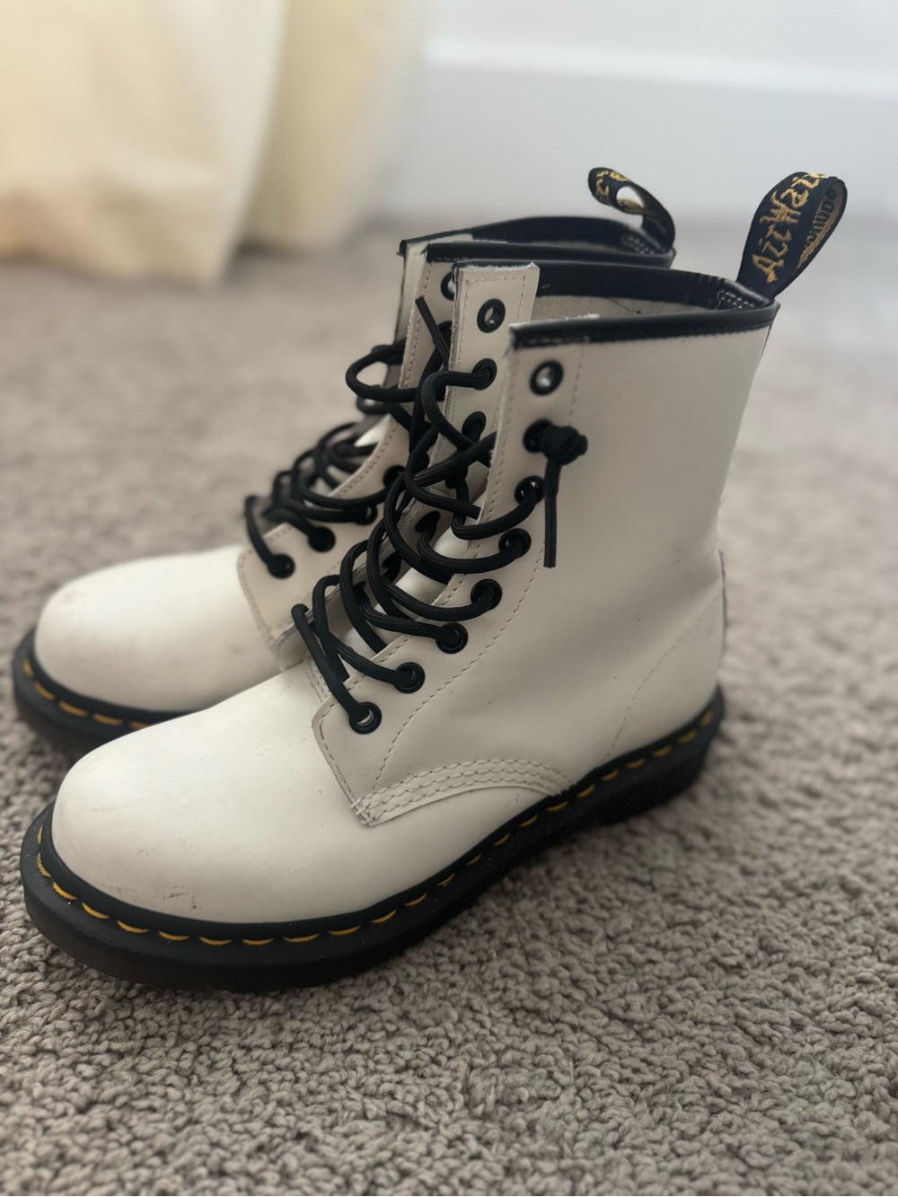 Dr. Martens White Lace-Up Combat Boots with Black Trim